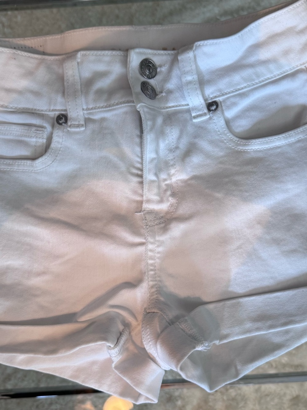 American Eagle White High-Rise Stretch Denim Shorts